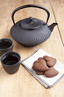 delicious chocolate heart shape biscuits with tea