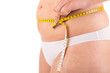 Fat woman measuring her body