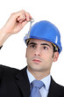 Photo: Man with blue helmet Man with blue helmet