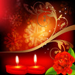 Valentine background. Red roses and two heart candles.