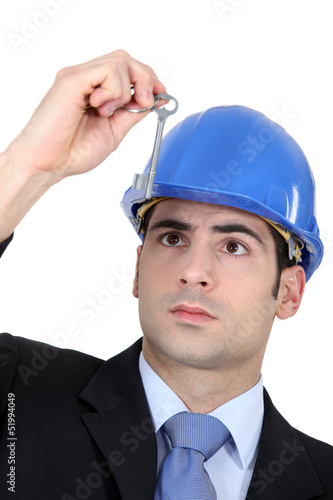 Photo: Man with blue helmet Man with blue helmet