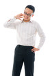 chinese asian man  having a bad neck pain