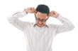 Asian business man holding his head. Conceptual image.