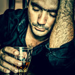 Portrait of a lonely and desperate drunk hispanic man