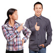 Asian Man and Girl Showing Well Done