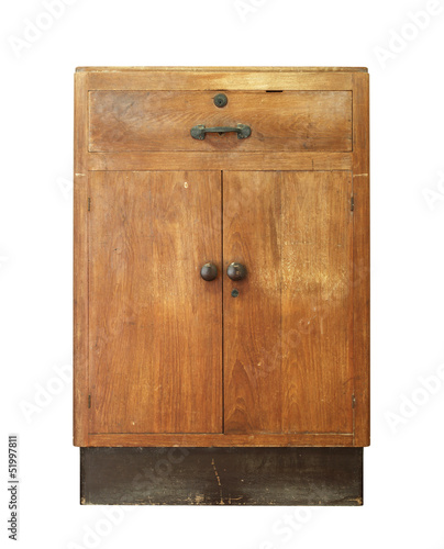 Photo: Vintage wooden cabinet isolated on white background Vintage wooden cabinet isolated on white background