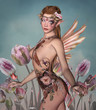 Pink fairy portrait with tulips