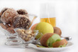 Gingerbreads, fruit and juice.