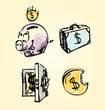 Money icons cartoon set