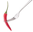 Foto: Chili pepper i on fork isolated on white background cutout. Heal Chili pepper i on fork isolated on white background cutout. Heal