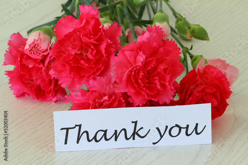Photo: Thank you note with pink carnation flowers Thank you note with pink carnation flowers