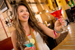 Woman having drinks
