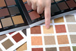 Hand pointing to sample color chart