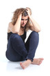 Girl worried with both hands on the head