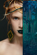 beautiful woman with motherboard