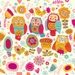 Seamless vector pattern with cheerful owls