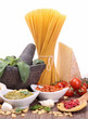 raw spaghetti and sauces