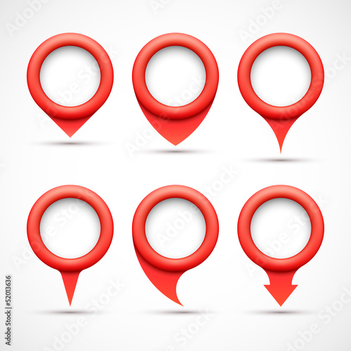 Vector: Set of red circle pointers Set of red circle pointers