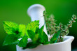 Photo: Fresh herbs in the mortar - healthy food Fresh herbs in the mortar - healthy food