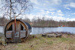Sauna house on a lake coast