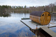 Sauna house on a lake bridge
