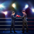 Two young businessman boxing