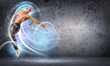 Foto: young man dancing hip hop with color lines young man dancing hip hop with color lines