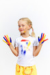 happy child with paint on the hands