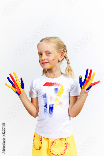 Photo: happy child with paint on the hands happy child with paint on the hands