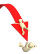 Two puppets, falling from an arrow