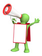 3d puppet with megaphone and message board