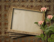 Vintage postcard for invitation with bunch of pink roses