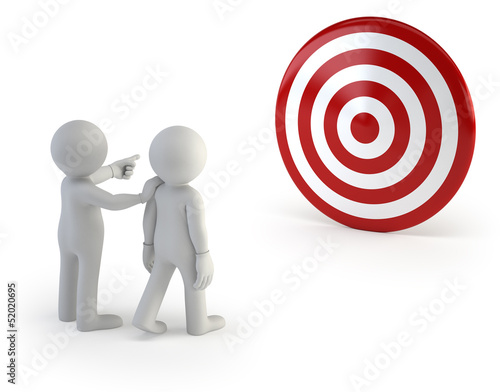 Illustration: 3d small people - Coach showing the right way to follow 3d small people - Coach showing the right way to follow