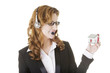 Photo: Call center assistant woman with house model Call center assistant woman with house model