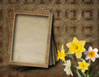 Vintage postcard for invitation with bunch of yellow narcissi