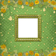 Wooden frame on the abstract background with bunch of flowers a