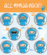 Collection of cartoon ninjas with different faces
