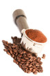 Coffee portafilter with coffee bean vertical