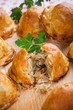 Baked bread stuffed with cabbage and mushrooms