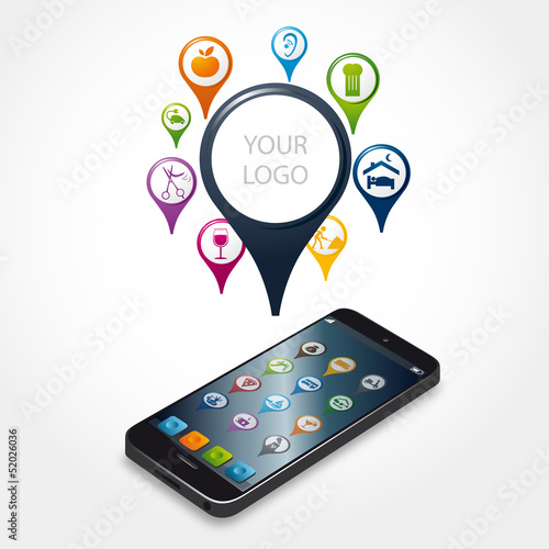 Vector: smartphone, logo, cloud, géolocalisation smartphone, logo, cloud, géolocalisation