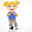 Little girl with pigtails on scooter