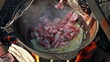 Cooking pilaf. Mix the meat