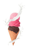 Ice cream with milk splash on white backgrou