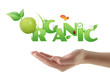 Hand holding word "Organic" ecological design