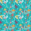 Seamless cartoon Background with color mermaid
