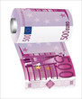 A toilet paper roll of 500 euro banknotes