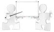 Illustration: Whiteboard.Puzzle people x 2 with Blank Whiteboard.Copy Space. Whiteboard.Puzzle people x 2 with Blank Whiteboard.Copy Space.