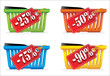 Colorful shopping basket and a sale label.