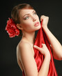 Photo: Portrait of beautiful woman , isolated on black background Portrait of beautiful woman , isolated on black background