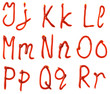 Foto: Alphabet letters made from tomato, ketchup syrup are isolated Alphabet letters made from tomato, ketchup syrup are isolated